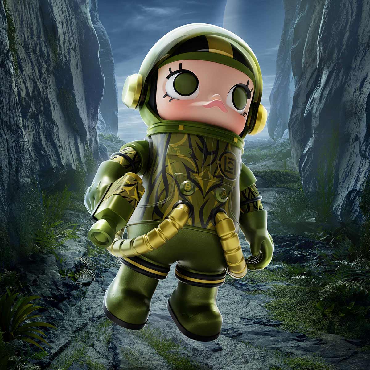 Mega Space Molly 100% Clot-Olive Alienegra - Mô hình Art Toy sưu tầm - POP MART