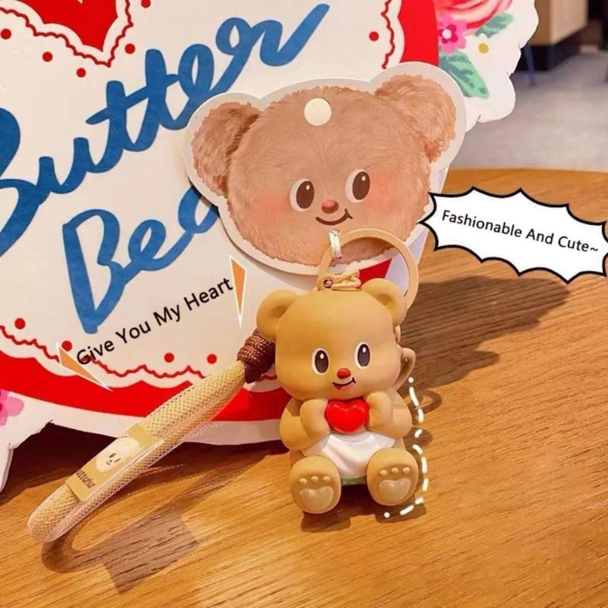 Butter Bear & Small Heart Keychain - Móc khóa gấu bơ cầm tim nhỏ - OTHER GIRL BRANDS YZ0674-01