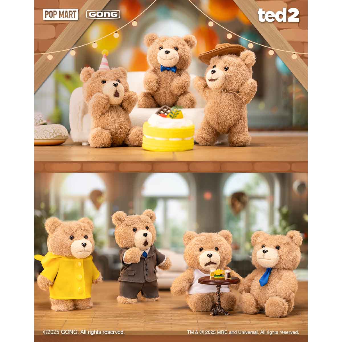 Ted2 Teddy Bear Action Plush Pendant - Móc khóa gấu bông Blind Box - POP MART