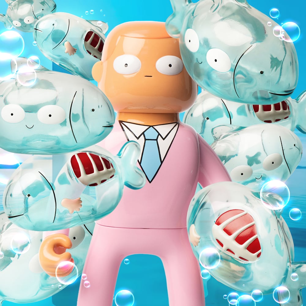 Mr. Nobodies Vinyl Fish Head - Blue and Pink Glass Mô Hình Sofubi Unbox Industries - Hình ảnh sản phẩm