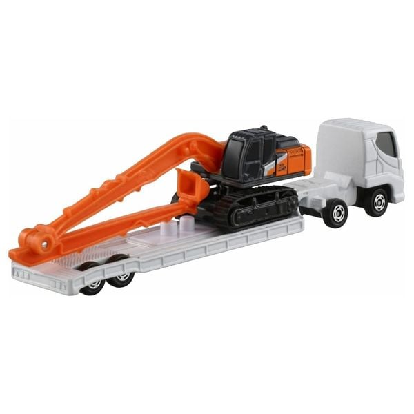 Tomica No. 143 Hitachi Construction Machinery Super Long Front Excavator ZX210-7 SLF and Transporter