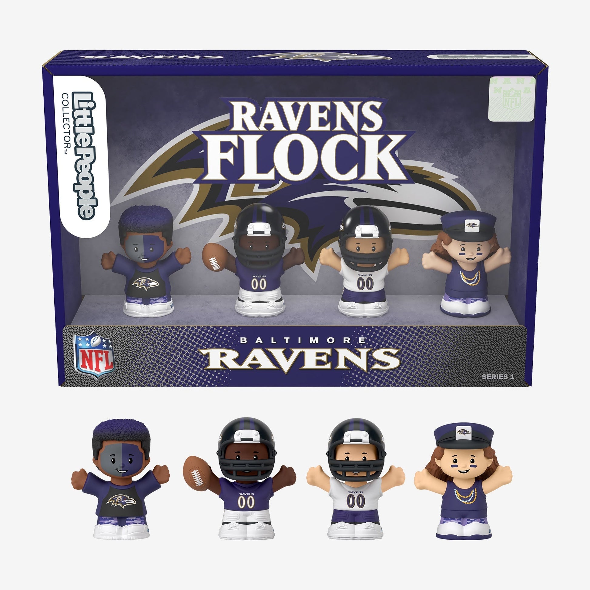 Little People Collector x NFL Baltimore Ravens Set - Bộ Mô Hình Đồ Chơi Sưu Tập NFL Mattel HNJ33 - Góc nhìn khác 3