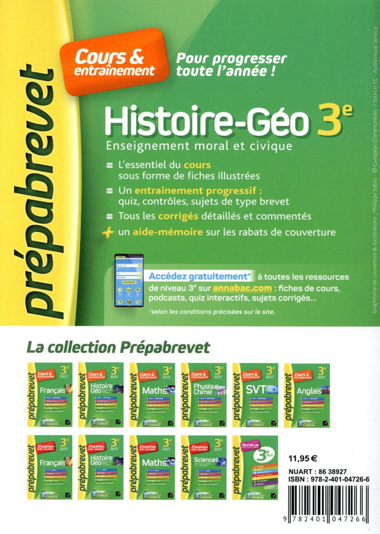 HISTOIRE-GEOGRAPHIE EMC 3E - PREPABREVET COURS ENTRAINEMENT - COURS, METHODES ET EXERCICES PROGRES
