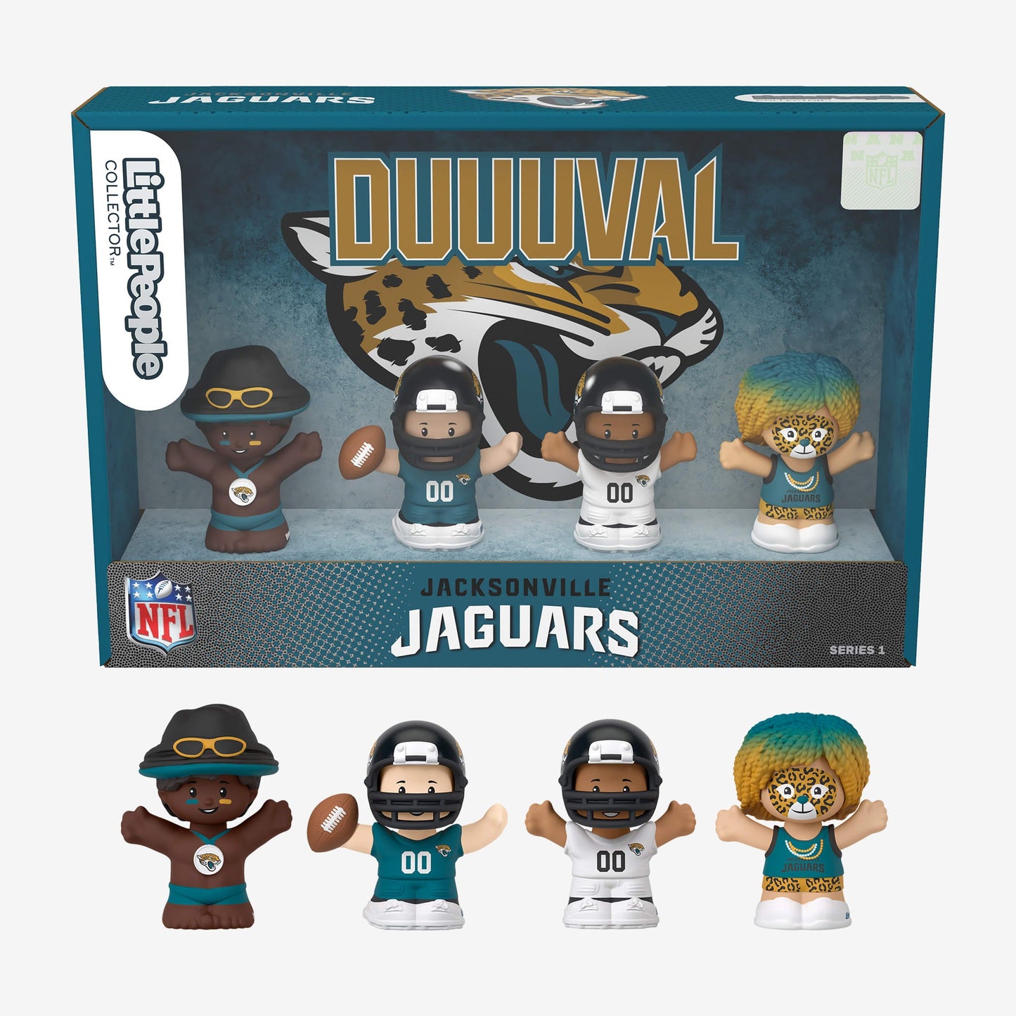 Little People Collector x NFL Jacksonville Jaguars Set - Bộ Mô Hình Cầu Thủ Bóng Bầu Dục - Mattel HNJ47 - Góc nhìn khác 3
