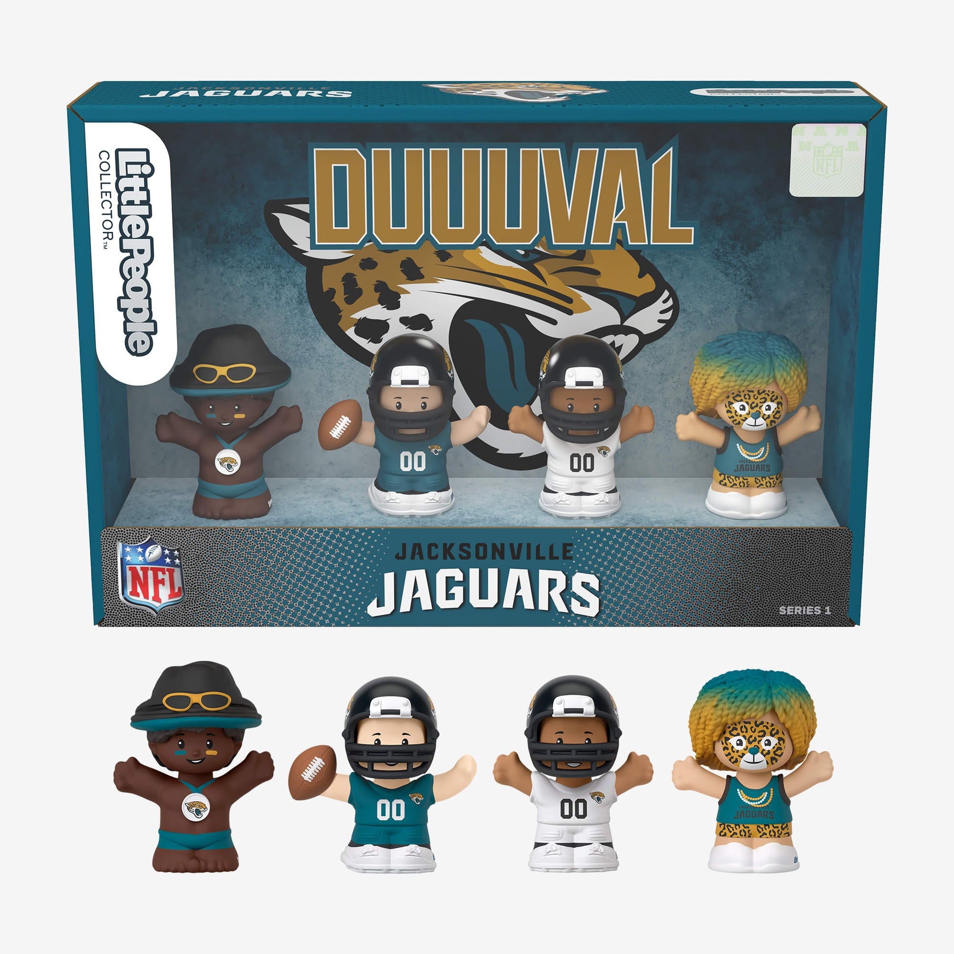 Little People Collector x NFL Jacksonville Jaguars Set - Bộ Mô Hình Cầu Thủ Bóng Bầu Dục - Mattel HNJ47 - Góc nhìn khác 3