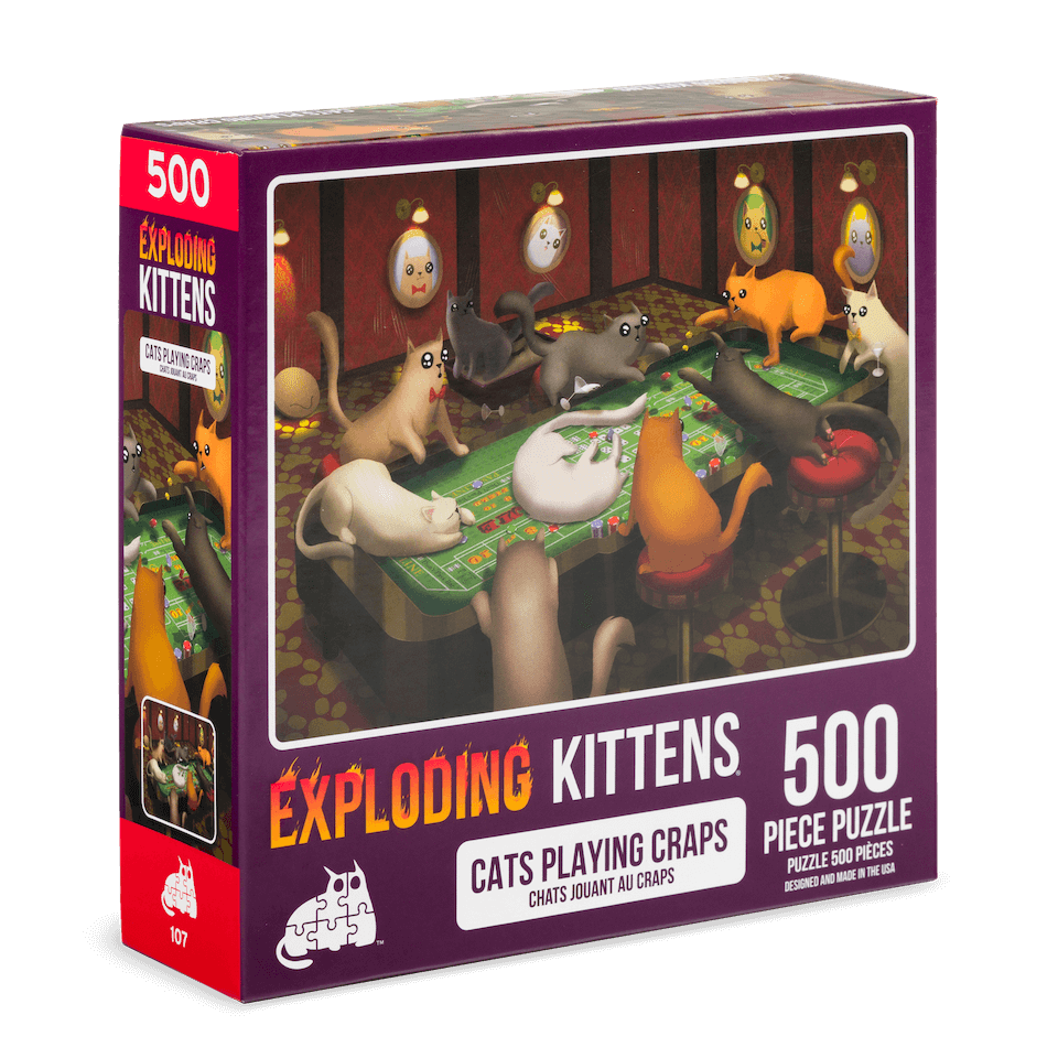 Cats Playing Craps | 500 & 1000 Piece Puzzles | Exploding Kittens