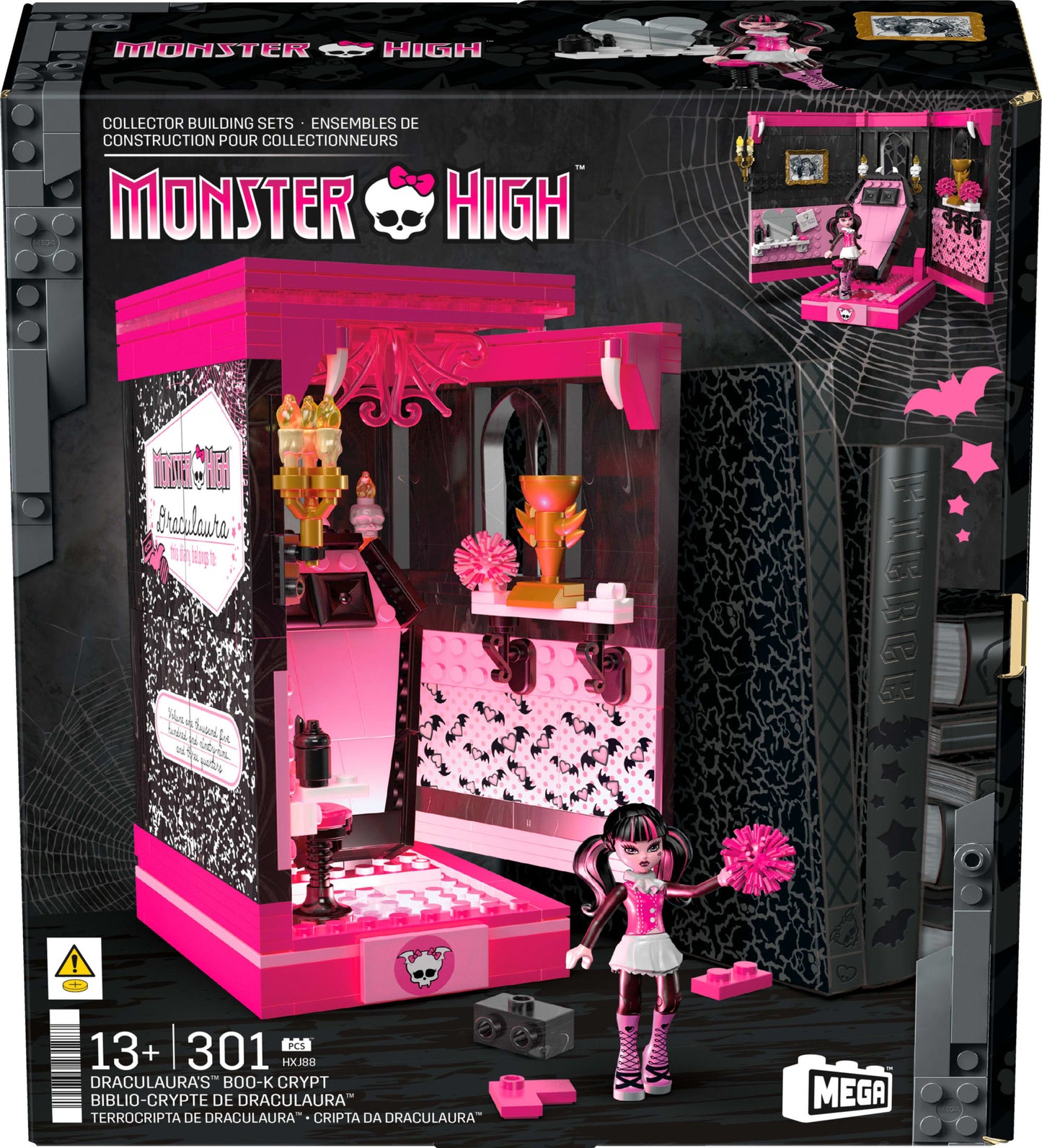 MEGA Monster High Draculaura's Boo-k Crypt Building Toy Kit - Bộ Đồ Chơi Lắp Ráp Hầm Mộ Bí Ẩn - Mattel HXJ88