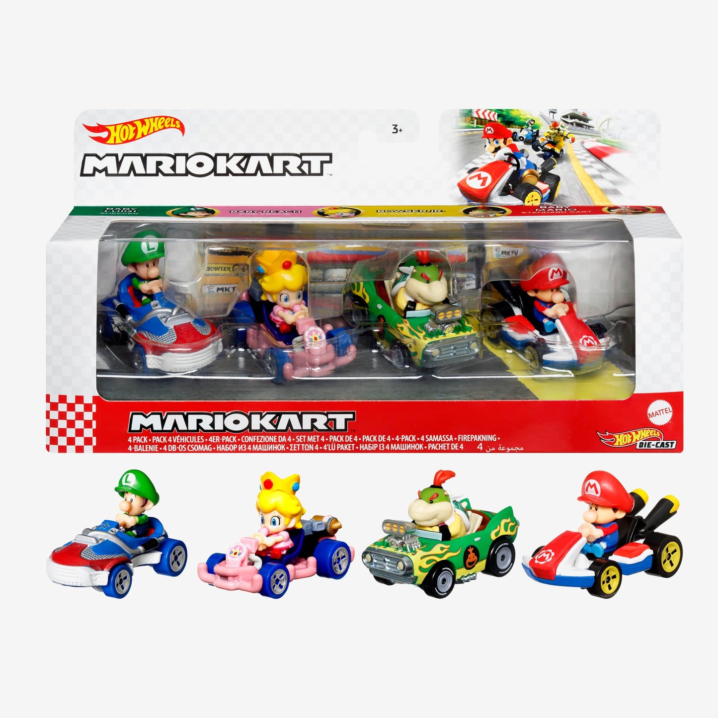 HOT WHEELS MARIOKART, 4 Pack with 1 Exclusive Kart - Bộ 4 Xe Mô Hình Kim Loại - Hot Wheels HDB25 - Hình ảnh chi tiết 2