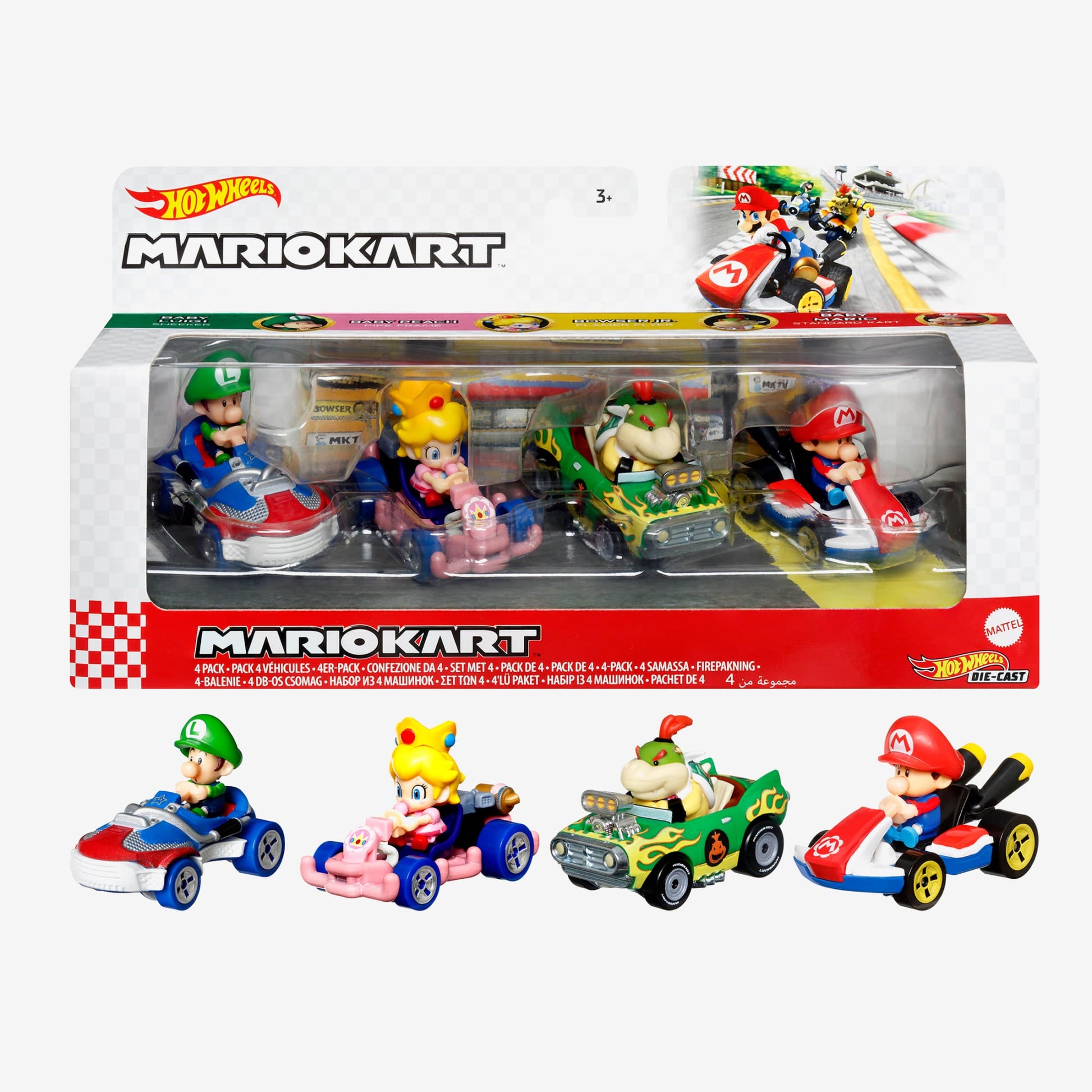 HOT WHEELS MARIOKART, 4 Pack with 1 Exclusive Kart - Bộ 4 Xe Mô Hình Kim Loại - Hot Wheels HDB25 - Hình ảnh chi tiết 2