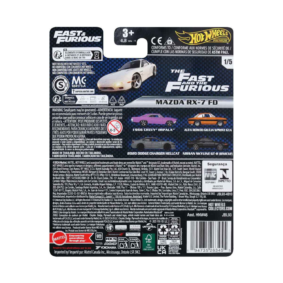 Mazda RX-7 FD Fast & Furious Premium - Xe mô hình kim loại tỉ lệ 1:64 - Hot Wheels HNW46 - Hình ảnh sản phẩm