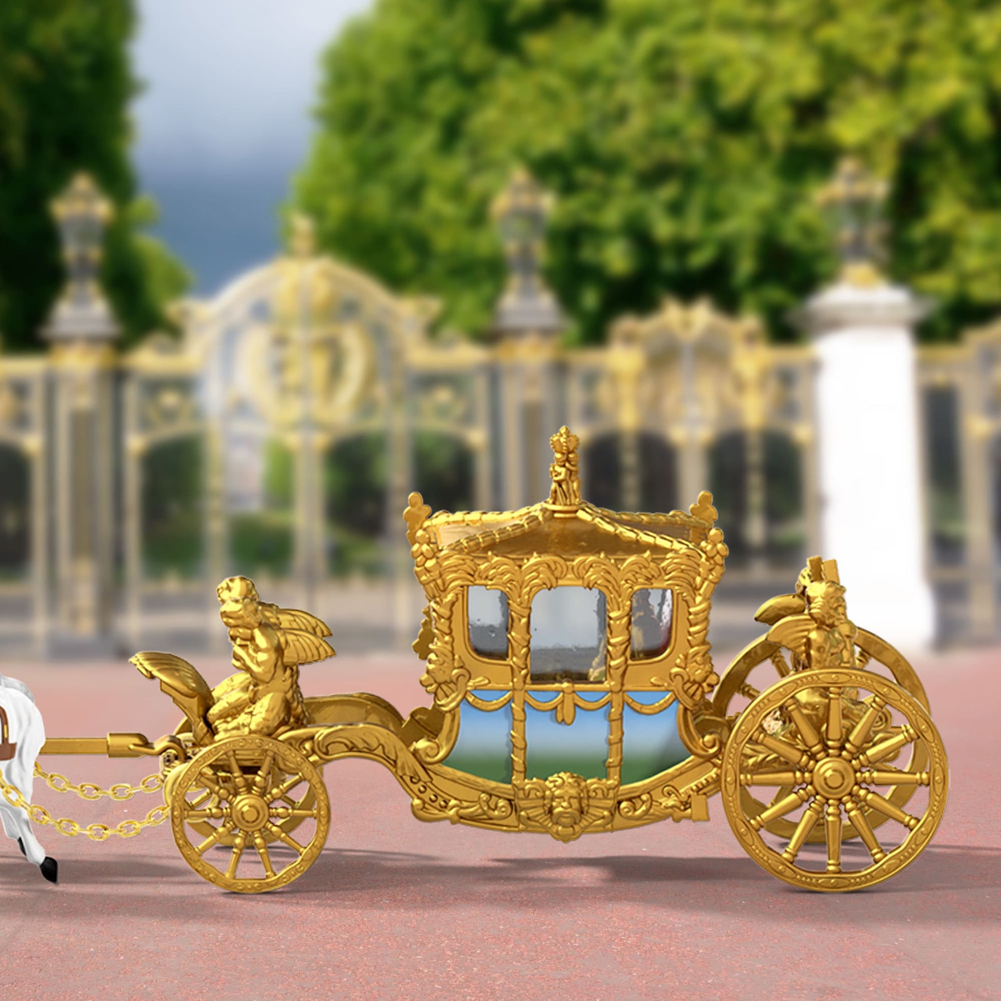 Matchbox Collectors Coronation Gold State Coach Mô Hình Xe Kéo Hoàng Gia Anh Phiên Bản Đặc Biệt Matchbox HWJ96 - Hình ảnh bổ sung 5