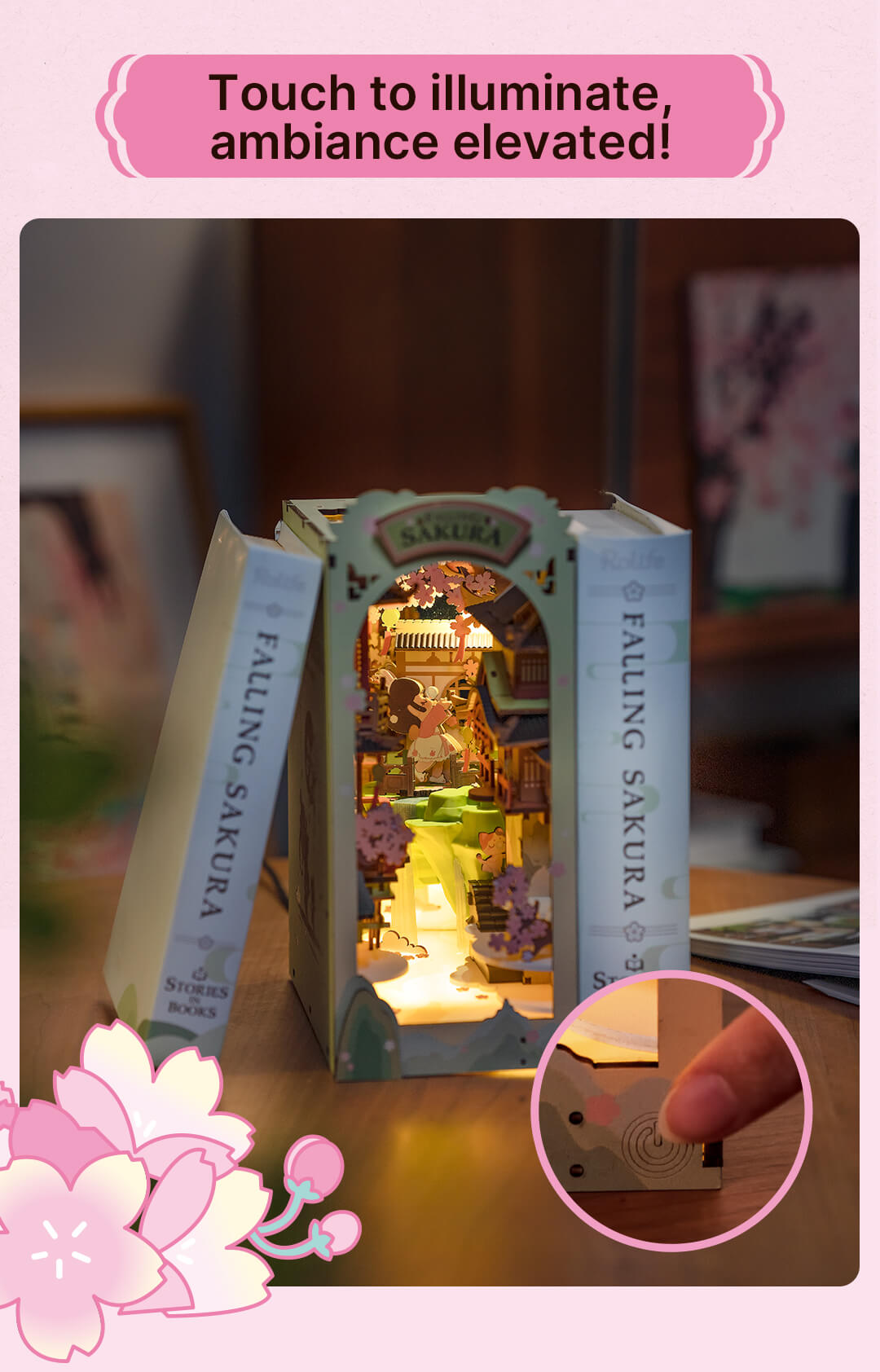 Rolife Book Nook Shelf Insert - Falling Sakura TGB05 - Mô hình lắp ráp gỗ DIY - Rolife