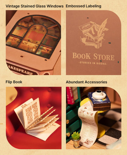Rolife Book Nook Kit- Shakespeare-Inspired DIY Bookstore - Mô hình gỗ 3D DIY - Rolife TGB07