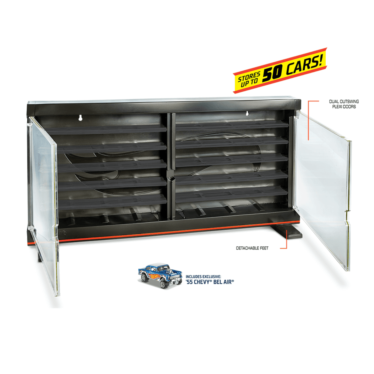 Hot Wheels Display Case - Kệ Trưng Bày 50 Xe Kèm Xe '55 Chevy Gasser - Mattel GND88 - Hình ảnh chi tiết 2