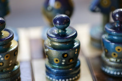 The Steady Riser - Sydney Gruber Painted 20" Large King's Inlaid Chess Set #9 - Bộ Cờ Vua Gỗ Vẽ Tay Nghệ Thuật