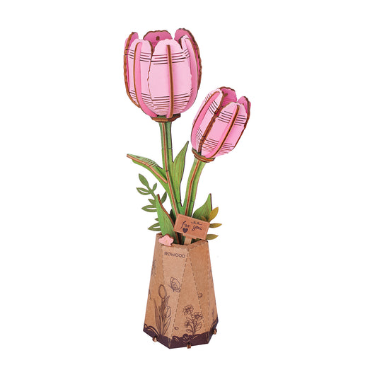 Rowood DIY Wooden Flower Pink Tulip TW082 - Mô hình hoa Tulip gỗ tự lắp ráp - Rolife