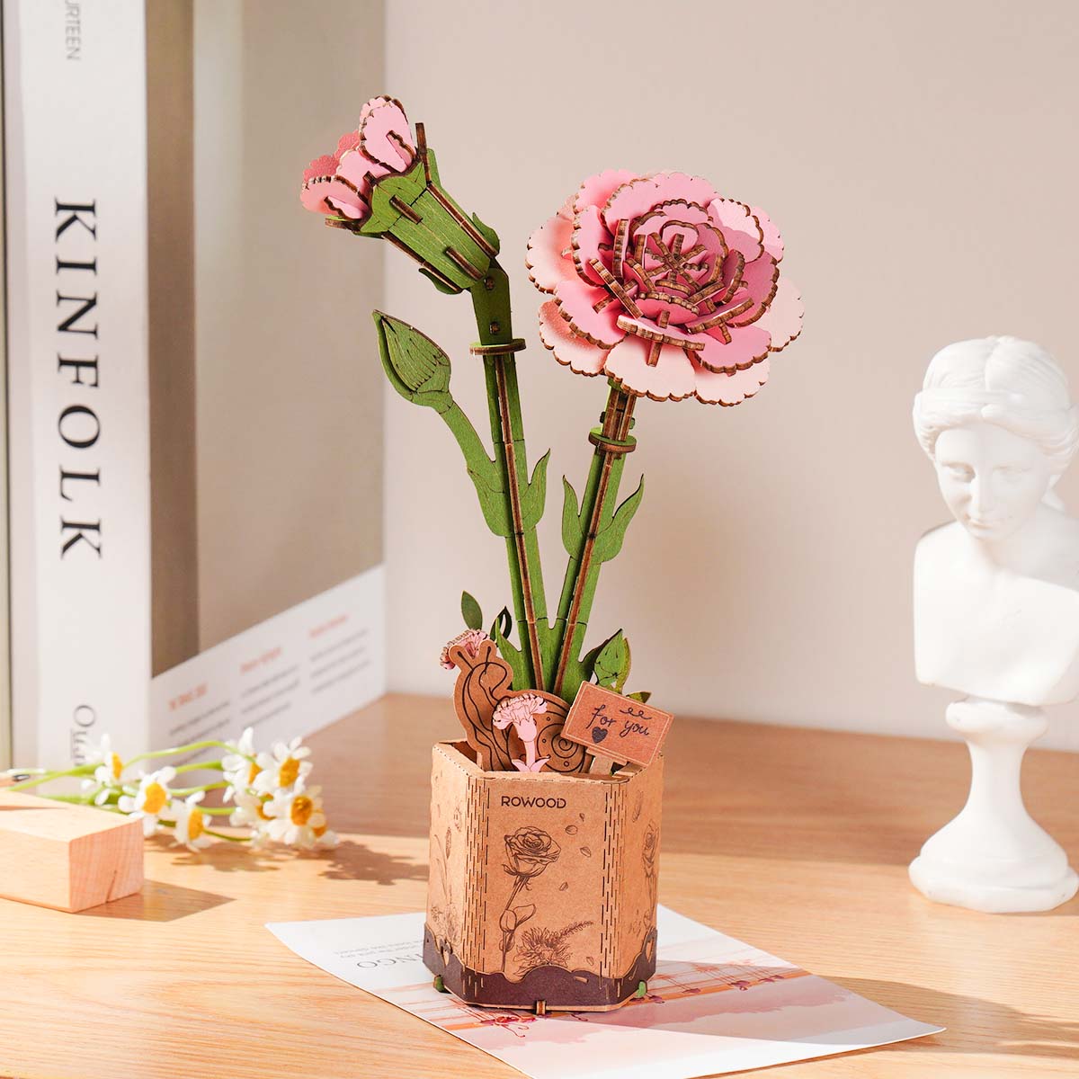 Rowood DIY Wooden Flower Pink Carnation TW051 - Mô hình lắp ráp hoa cẩm chướng gỗ - Rolife