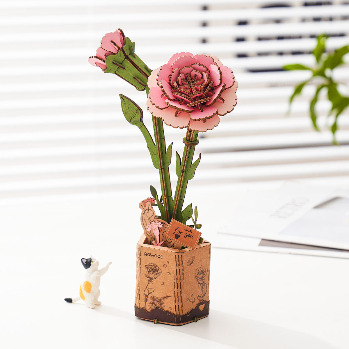Rowood DIY Wooden Flower Pink Carnation TW051 - Mô hình lắp ráp hoa cẩm chướng gỗ - Rolife