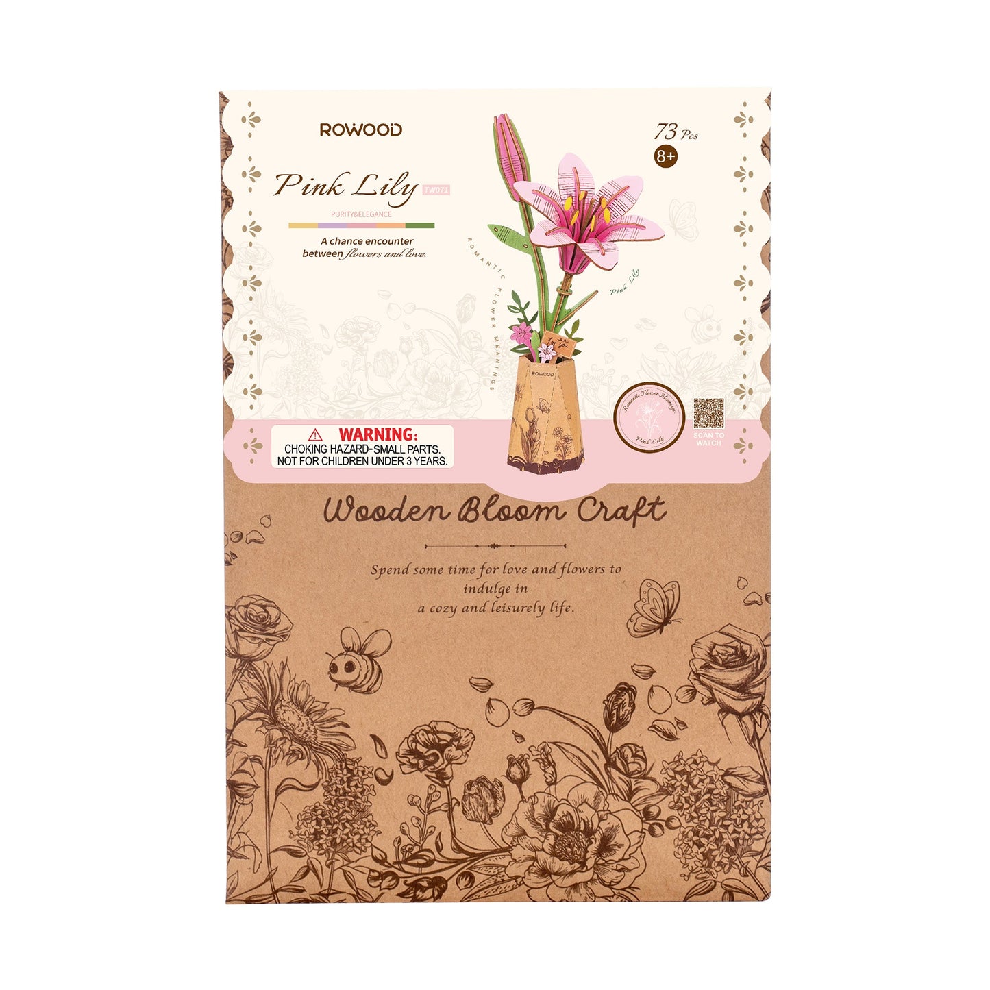 Rolife DIY Wooden Pink Lily Flower Kit TW071 - Mô hình lắp ráp hoa gỗ 3D - Rolife