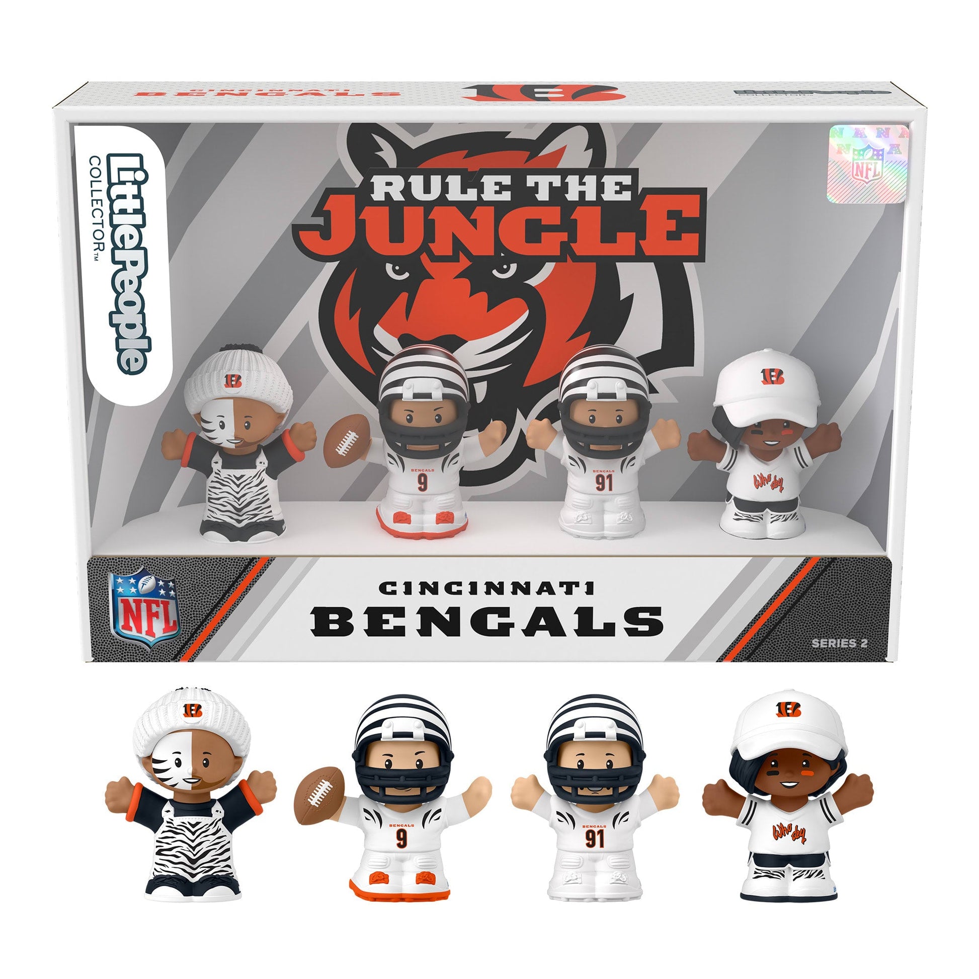 Little People Collector Cincinnati Bengals Alternate Jersey Figure Set - Bộ Mô Hình Cầu Thủ NFL Sưu Tầm Mattel - Hình ảnh sản phẩm
