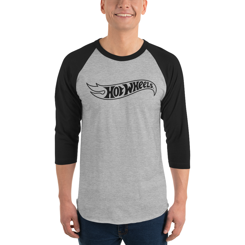 Hot Wheels Outline Logo 3/4 Sleeve Grey and Black Raglan Shirt - Áo Raglan Tay Lỡ Mattel Creations - Hình ảnh chi tiết 2