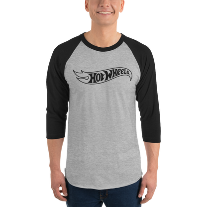 Hot Wheels Outline Logo 3/4 Sleeve Grey and Black Raglan Shirt - Áo Raglan Tay Lỡ Mattel Creations - Hình ảnh chi tiết 2