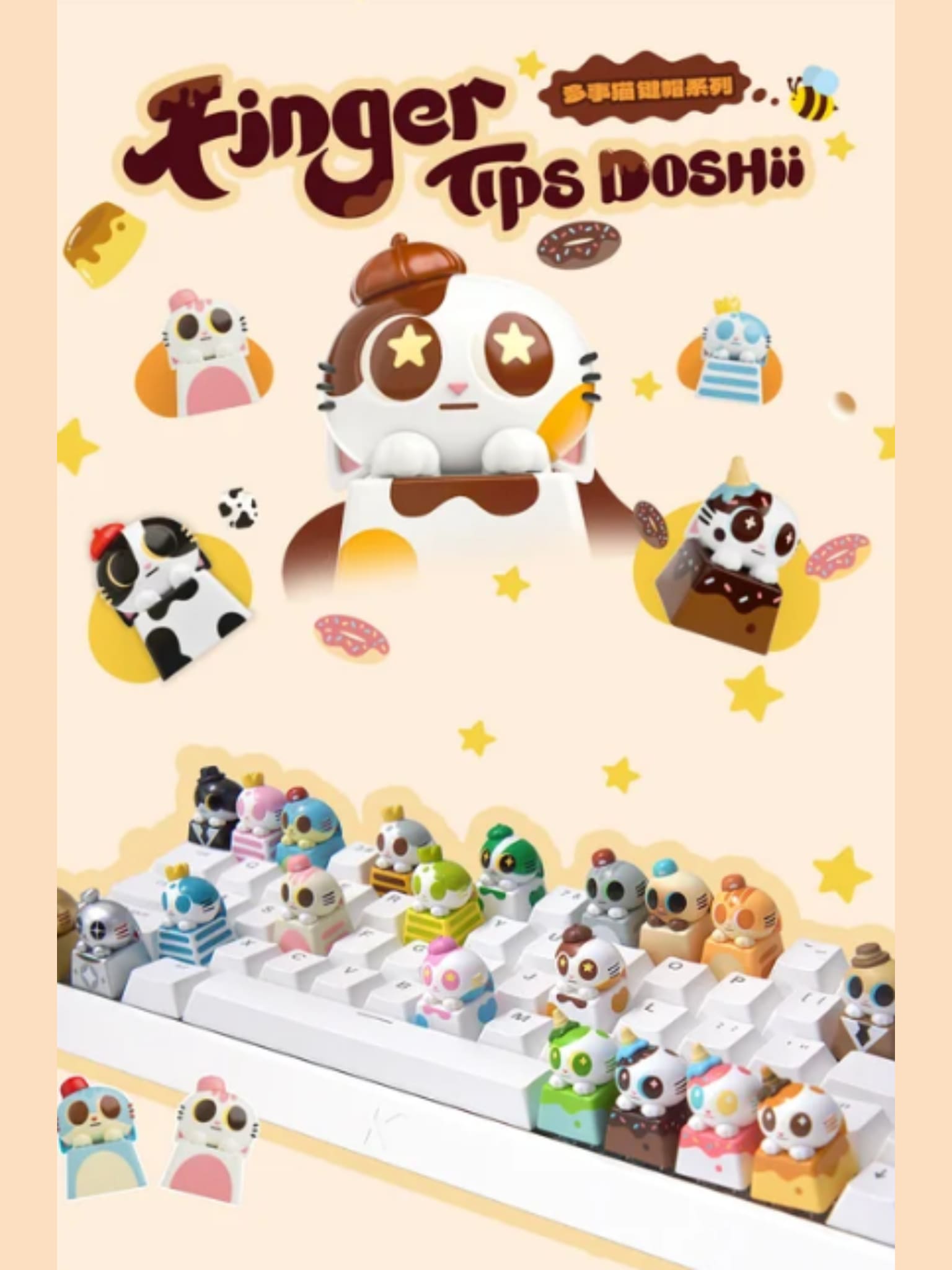 DOSHIICAT FINGERTIP MINIKEYCAP BLIND BOX - Mô hình Blind Box Keycap Mèo Trang Trí Bàn Phím Pop Art Workshop - Hình ảnh sản phẩm