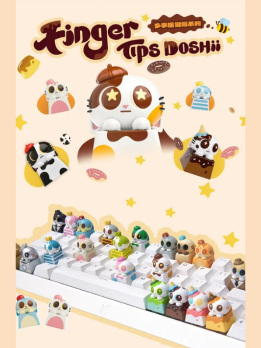 DOSHIICAT FINGERTIP MINIKEYCAP BLIND BOX - Mô hình Blind Box Keycap Mèo Trang Trí Bàn Phím Pop Art Workshop