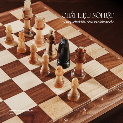 Cờ Vua Sừng Cao Cấp - Bàn cờ gỗ Walnut & Maple - Miniwood Design