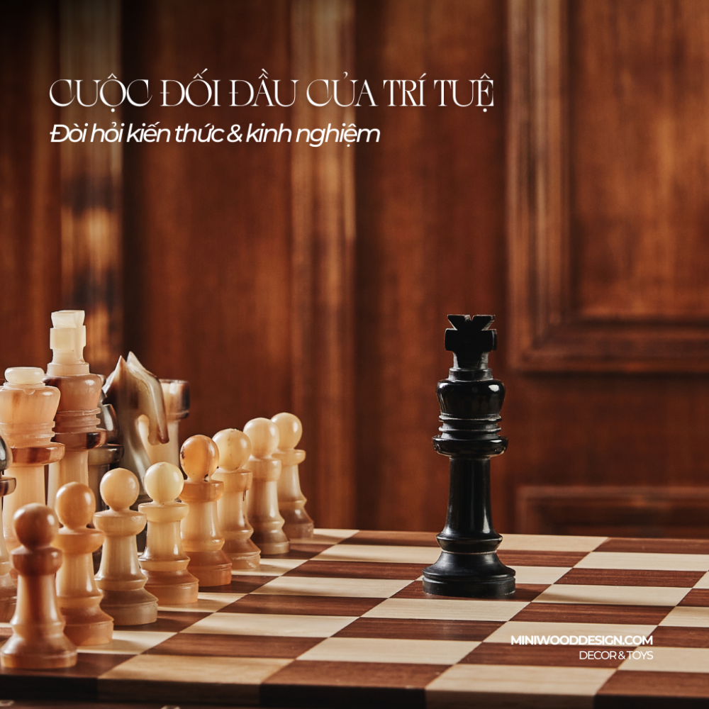 Cờ Vua Sừng Cao Cấp - Bàn cờ gỗ Walnut & Maple - Miniwood Design