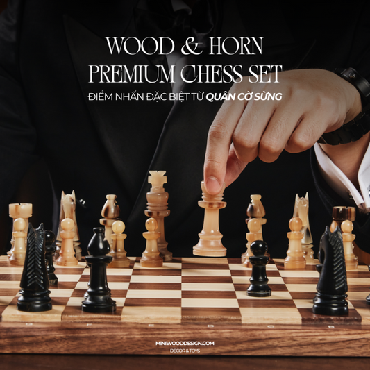 Cờ Vua Sừng Cao Cấp - Bàn cờ gỗ Walnut & Maple - Miniwood Design