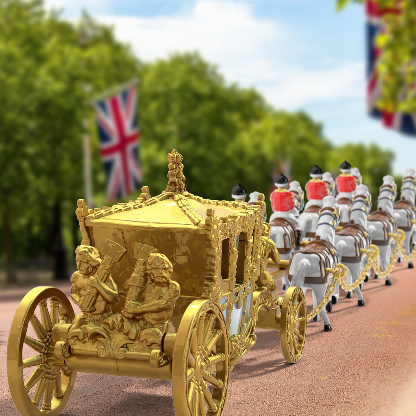 Matchbox Collectors Coronation Gold State Coach Mô Hình Xe Kéo Hoàng Gia Anh Phiên Bản Đặc Biệt Matchbox HWJ96 - Hình ảnh bổ sung 4