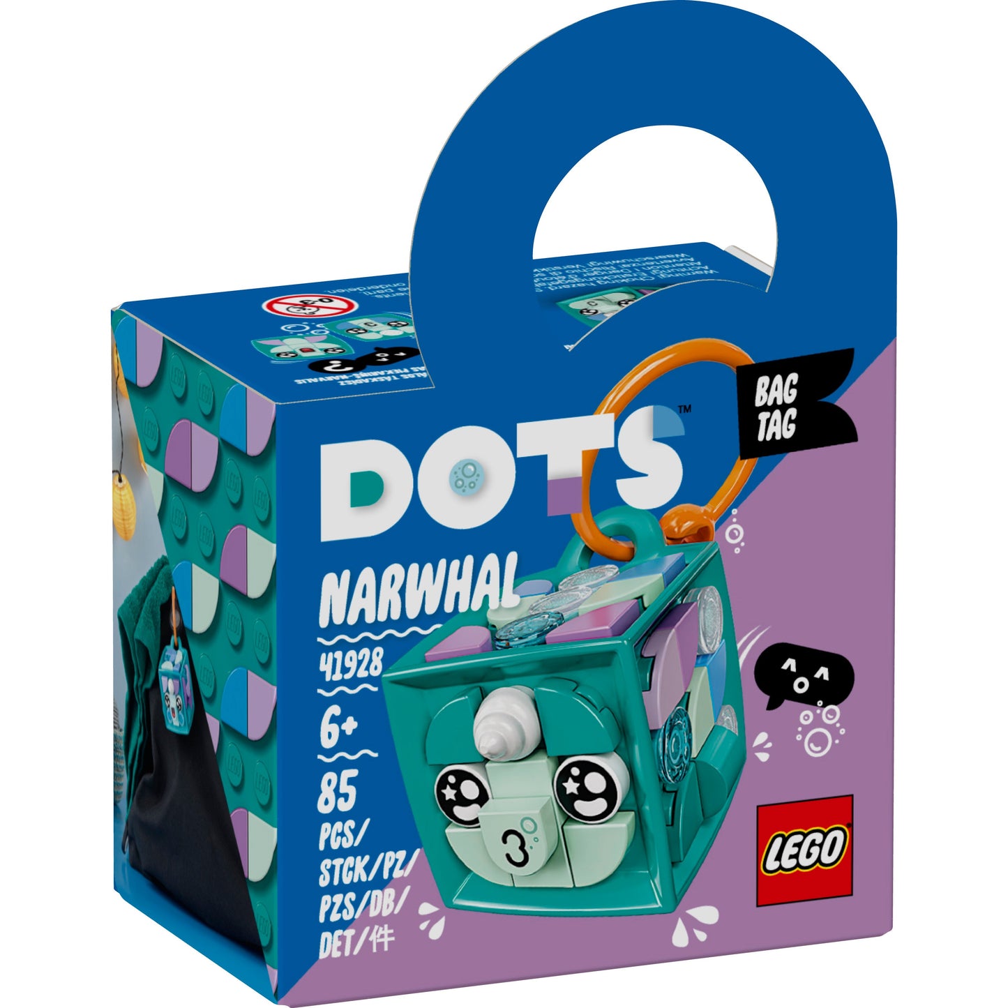 LEGO® DOTS™ Bag Tag Narwhal - Móc Khóa Kỳ Lân Biển Trang Trí Ba Lô LEGO 41928 - Hình ảnh sản phẩm