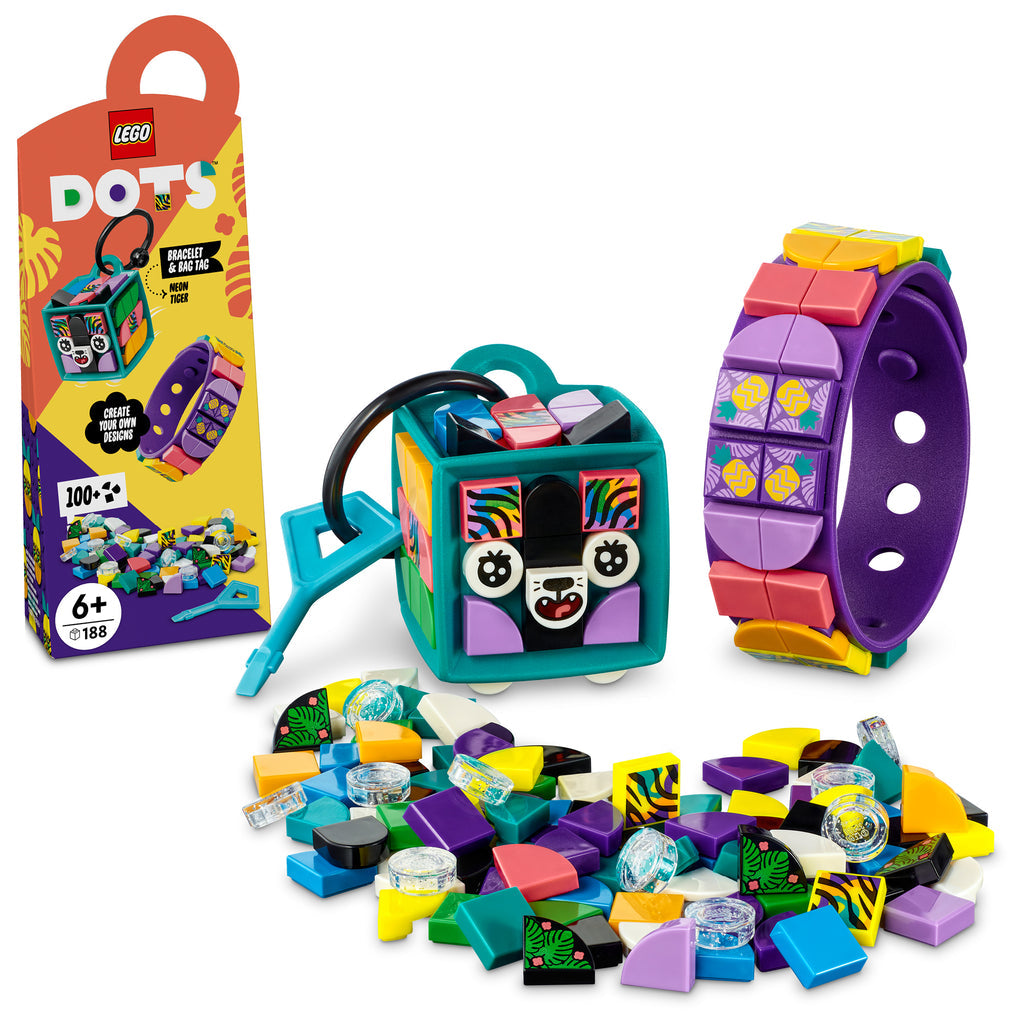 LEGO® DOTS™ Neon Tiger Bracelet & Bag Tag (41945) - Đồ Chơi Thủ Công Sáng Tạo LEGO