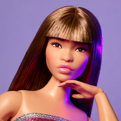 Barbie Looks Doll #24 (Curvy, Long Brown Hair) - Búp Bê Thời Trang Cao Cấp - Barbie Signature HRM16 - Hình ảnh bổ sung 6