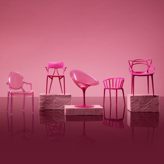 Barbie x Kartell 5-Piece Doll-Sized Chair Set - Bộ 5 Ghế Mô Hình Sưu Tầm - Mattel Creations HWY48 - Hình ảnh sản phẩm