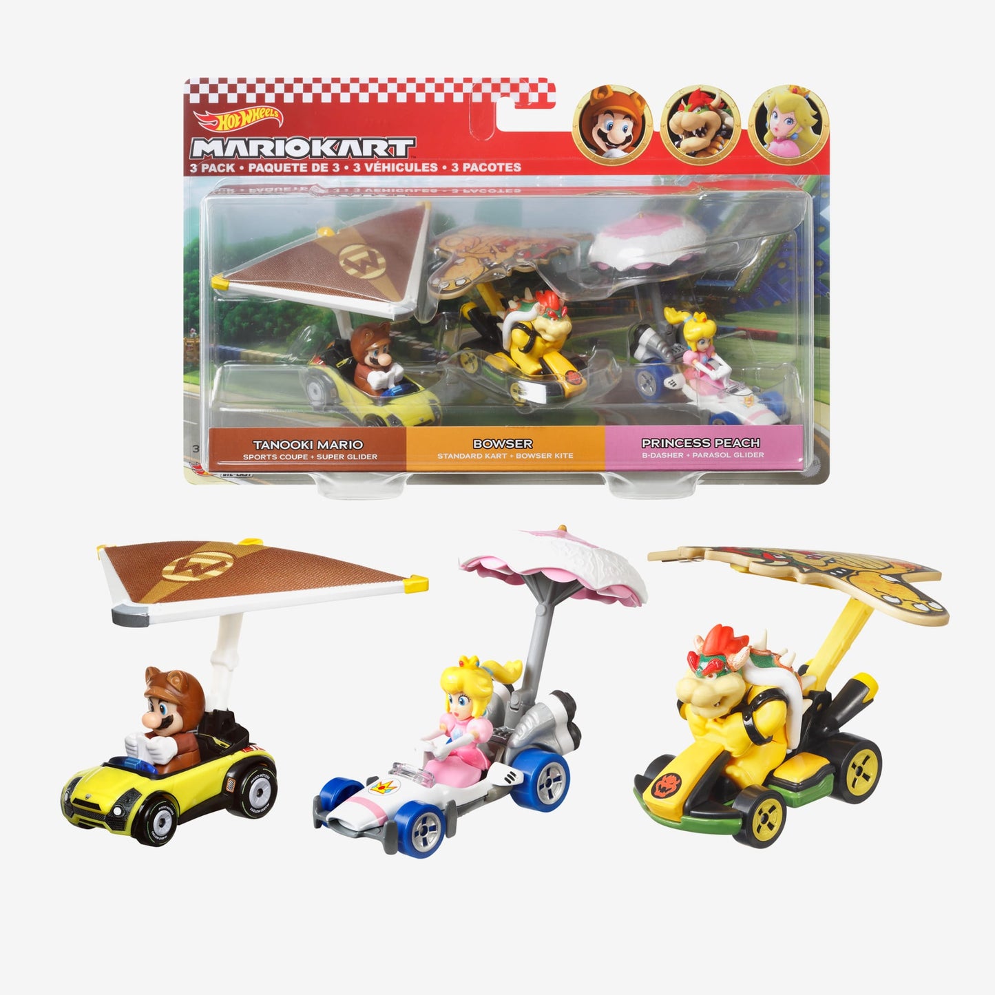 Hot Wheels Mario Kart Vehicles 3-Pack - Bộ 3 Xe Nhân Vật Mario Kart Hot Wheels HDB39 - Hình ảnh sản phẩm