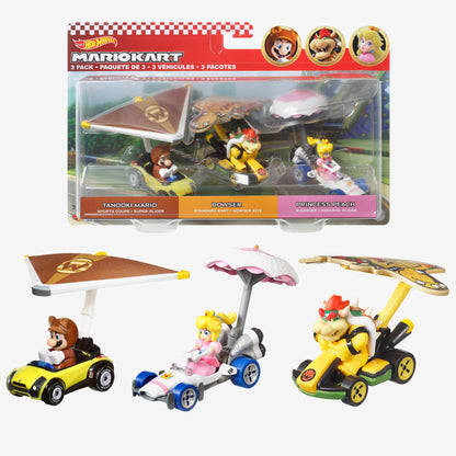 Hot Wheels MARIOKART Vehicle + Glider, Set of 3 - Bộ 3 Xe Mô Hình Mario Kart - Mattel - Hình ảnh sản phẩm